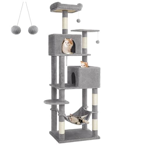 Feandrea 61-Inch Multi-Level Cat Tree with 5 Scratching Posts Light Gray — Light Gray