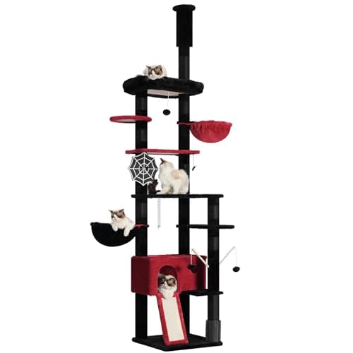 Hey-brother Tall 94.5-106.3 Inch Cat Tree for Large Cats — Black and Red