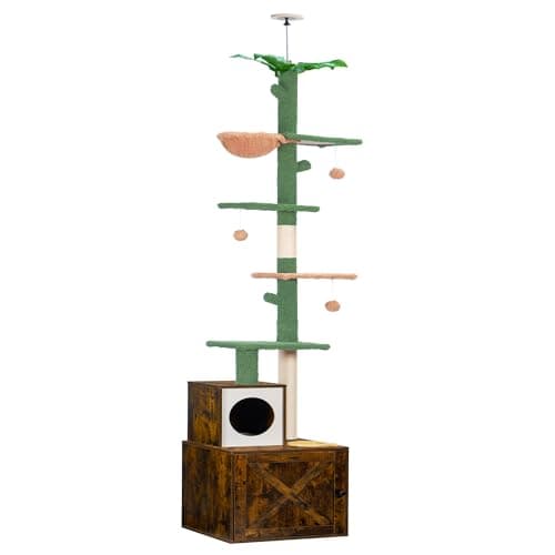 Adjustable Cactus Cat Tower with Cozy Basket and Scratching Board