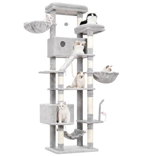 Tall Cat Tree for Large Cats, 200cm Tower with Hammock & Scratching Post GCT031G — Light gray