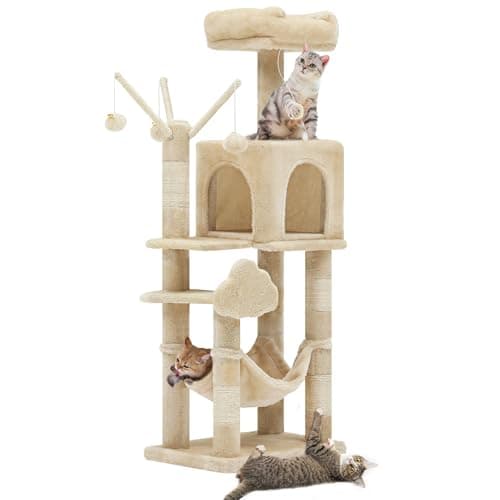 YITAHOME Beige 44in Multi-Level Indoor Cat Tree with Scratch Posts & Hammock