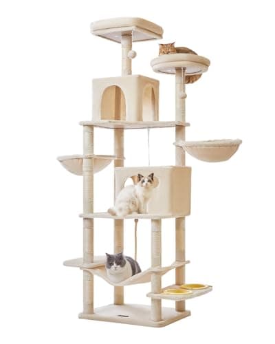 Jelly Pink Taoqimiao 61-Inch Multi-Level Cat Tree with 5 Scratching Posts — Beige