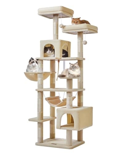 Taoqimiao 71-Inch Multi-Level Cat Tree with 10 Scratching Posts & 2 Caves — Beige