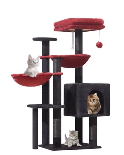Smoky Gray Taoqimiao 39.4-Inch Cat Tree with 5 Scratching Posts & Plush Condo MS019G — Black and Red
