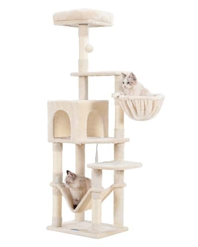MPJ050W Large Hammock Cat Tree with Sisal Scratching Posts Light Gray — Beige