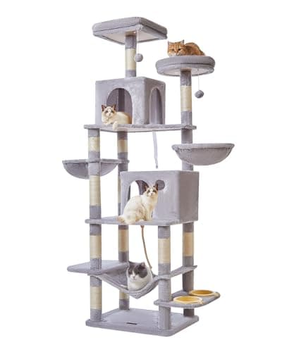 Jelly Pink Taoqimiao 61-Inch Multi-Level Cat Tree with 5 Scratching Posts — Light Gray