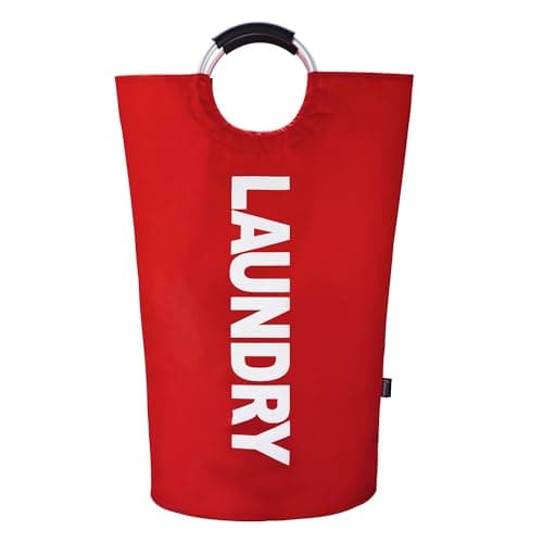 Twira 90L Large Laundry Basket, Collapsible & Waterproof, Padded Handles, Black — Red