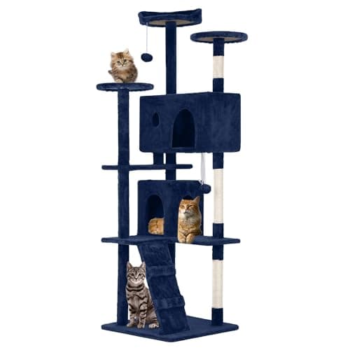 54in Multi-Level Cat Tree with Scratching Post and Cozy Platforms - Space-Saving Indoor Condo for Cats, Pink — Navy Blue