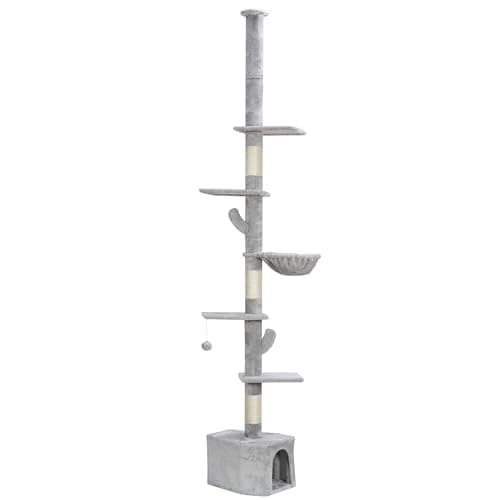 Adjustable Floor to Ceiling Cat Tree with Hammock - Light Gray