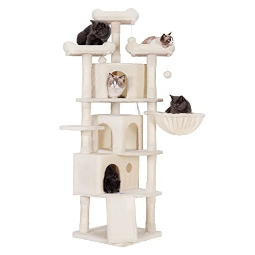 Gray Hey-brother 67.7" Cat Tree with 3 Caves & Perches, Scratching Posts MPJ032-SG — Beige