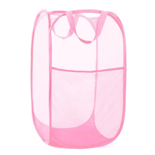 Reinforced Pink Collapsible Laundry Hamper with Side Pocket & Carry Handles
