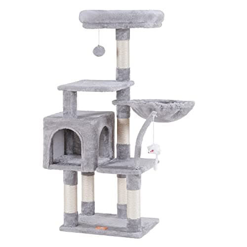 Heybly Cat Tree with Leaves Perches, Basket, Feeding Bowl