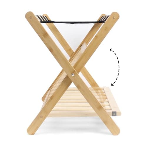 Fully Assembled Bamboo Luggage Stand with Storage, 5 Nylon Straps, Heavy Duty, Natural