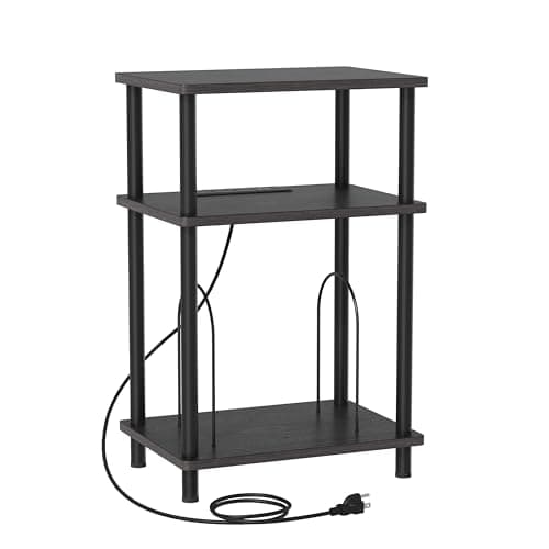 Apicizon Black 3-Tier Narrow Side Table with Storage — Black