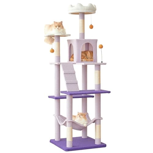 Stable Light Gray MWPO 63.8inch Multi-Level Cat Tree for Large Cats — Purple