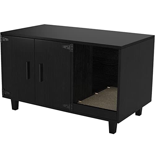 GDLF Modern Wood Pet Crate withScratch Pad & Nightstand (Black)