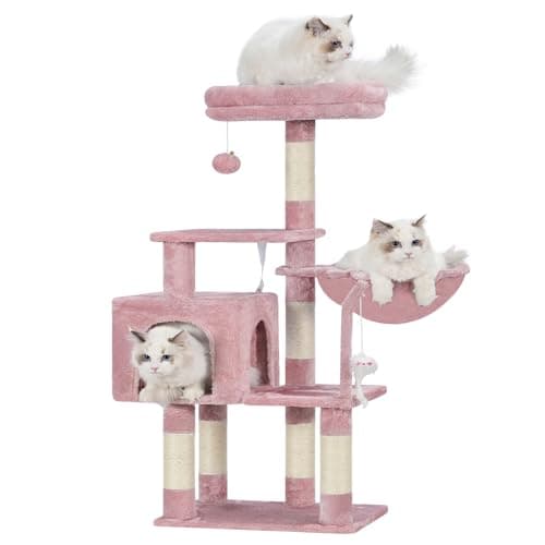 Pink Cat Tree Condo with Toy and Scratching Posts for Indoor Cats