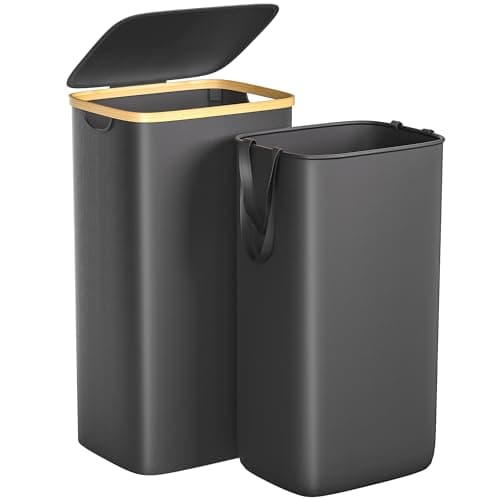 Large 100L Waterproof Laundry Basket, Collapsible with Bamboo Handles, Black