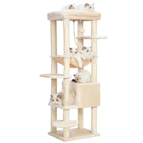 Heybly Large Cat Tree for Indoor Cats 20 lbs Heavy Duty, 69 Inches XXL, Multi-Level Furniture Condo with Big Padded Plush Perch and Cozy Basket - HCT031W  
Heybly Cat Tree HCT031W for Large Cats - 20 lbs Heavy Duty, 69 Inches XXL, Multi-Level Furnitu