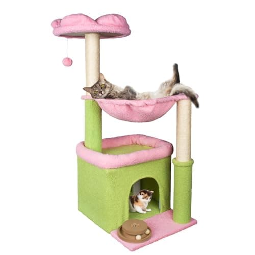 Pink Large Cat Tree with Hammock & Cat Condo - 39.4" Tall