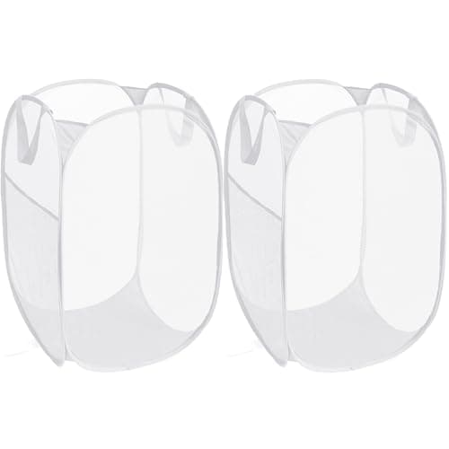 Reinforced Pink Collapsible Laundry Hamper with Side Pocket & Carry Handles — 2 x White
