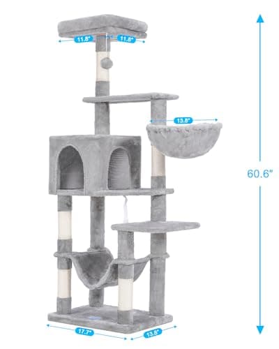 MPJ050W Large Hammock Cat Tree with Sisal Scratching Posts Light Gray