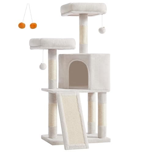 Feandrea Light Gray 45.3-Inch Cat Tower with Scratching Post and Cave — Cream White