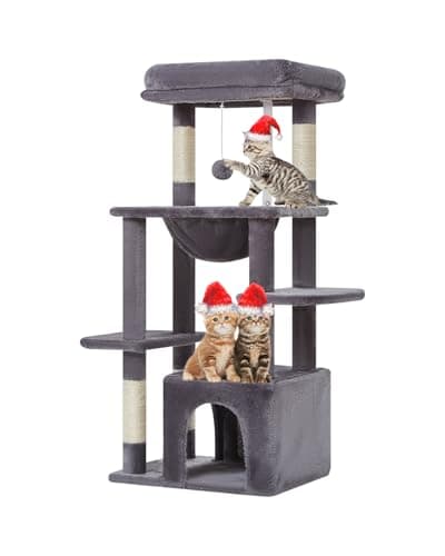 Taoqimiao 39.4-Inch Light Gray Cat Tree with Hammock and Perch MS027W — Smoky Gray
