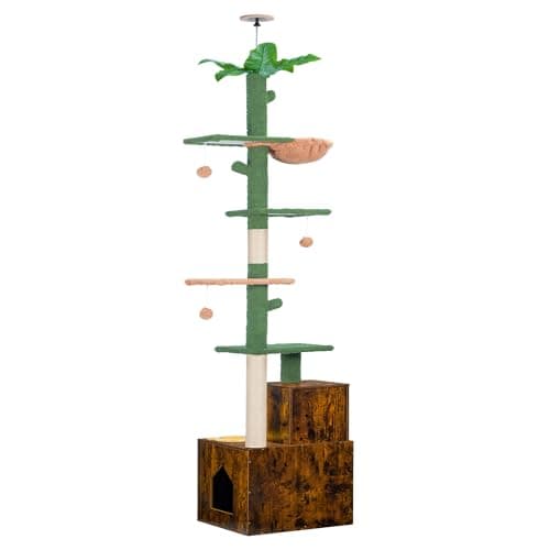 Adjustable Cactus Cat Tower with Cozy Basket and Scratching Board