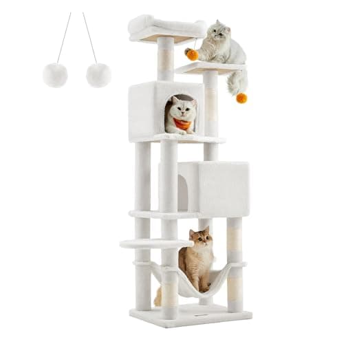 Feandrea 61-Inch Multi-Level Cat Tree with 5 Scratching Posts Light Gray — Cream White