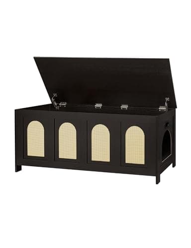 DINZI LVJ Hideaway Cat Litter Box, Flip Top & Sturdy Enclosure, White — Espresso & Natural