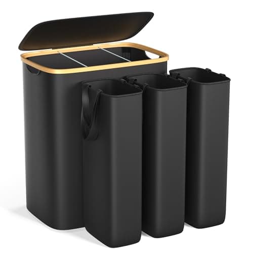 Large 100L Waterproof Laundry Basket, Collapsible with Bamboo Handles, Black — Black