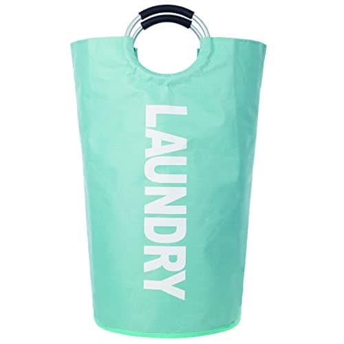 Twira 90L Large Laundry Basket, Collapsible & Waterproof, Padded Handles, Black — Light Blue