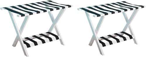 TIST Wood Color Foldable Suitcase Rack - Hotel Guest Room Set of 2 — White