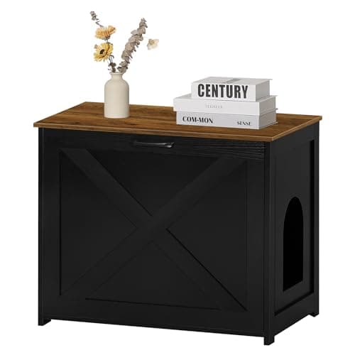 Dwanton Cat Litter Box Furniture with Reversible Entrance — Black+Warm Brown