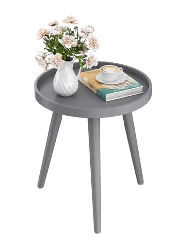 Apicizon White Round Side Table, Living & Bedroom Nightstand, Easy Assembly, 15x18 Inches — Grey