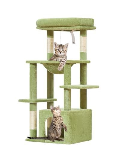Taoqimiao 39.4-Inch Light Gray Cat Tree with Hammock and Perch MS027W — Green