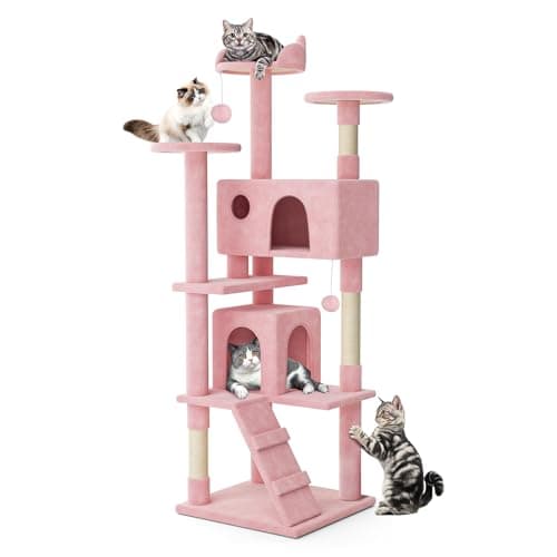 MoNiBloom Beige 54 Inch Cat Tree with 2 Condos & Scratching Post — Soft Pink