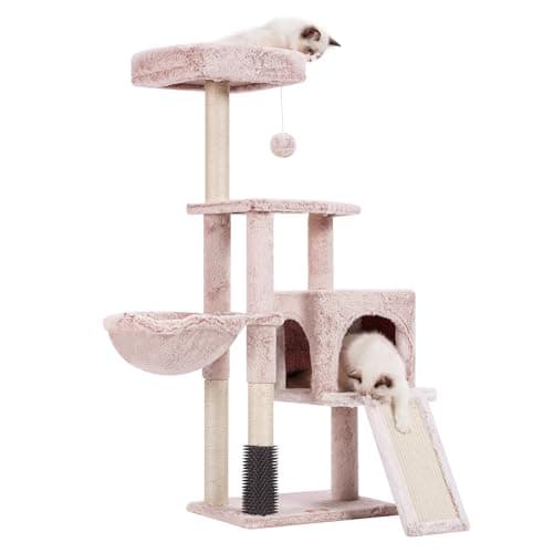 Heybly Multi-Level Cat Tree with Scratching Board & Feeding Bowl - Light Gray — Muchroom