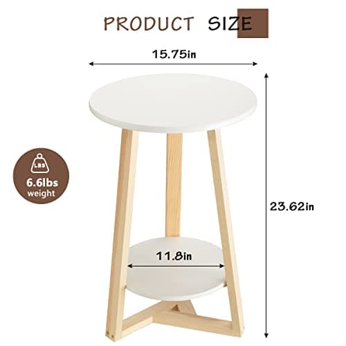 Hadulcet Two-Tier White Side Table for Living Room & More