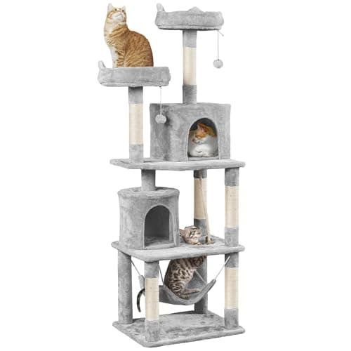 Yaheetech 62.2in Pink Cat Tower with Hammock, Condo & Scratching Posts — Light Gray
