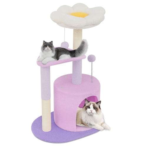 Magshion Pink Cute 33" Indoor Cat Tree with Scratch Post and Dangling Balls — Purple