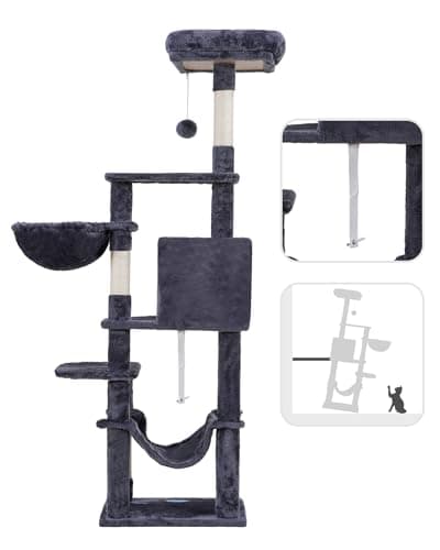 Smoky Gray Hey-brother Multi-Level Cat Tree with Hammock and Scratching Posts MPJ050G