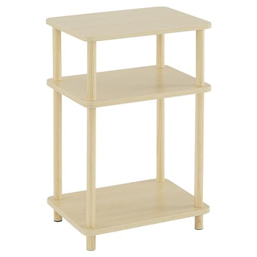 Apicizon Black 3-Tier Narrow Side Table with Storage — Light Natural