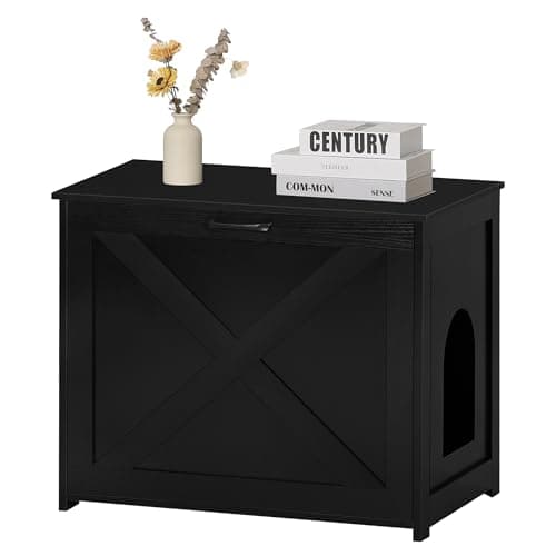 Dwanton Cat Litter Box Furniture with Reversible Entrance — Black