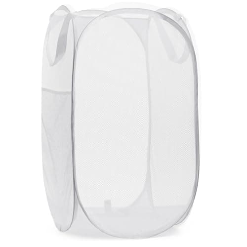 Sturdy White Collapsible Laundry Hamper with Side Pocket – Space-Saving and Breathable (2-Pack) — White