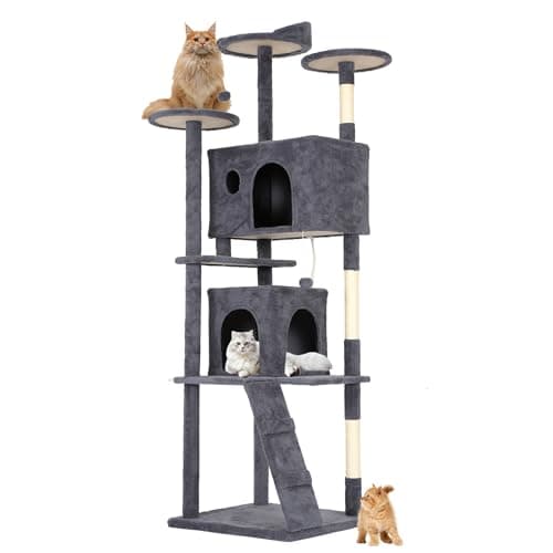 BestPet 70in Cat Tree Tower with Scratching Posts & Toys, Multi-Level Activity Center,Light Gray — Dark Gray