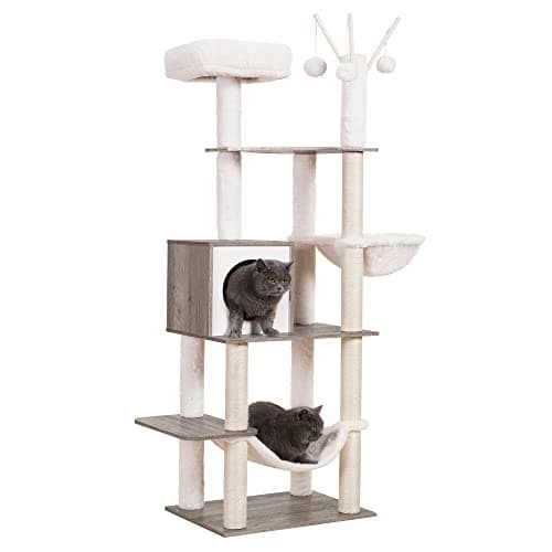 Hey-Brother Rustic Brown Wooden Cat Tree with Scratching Posts & Hammocks MPJ120SR — Rustic Gray