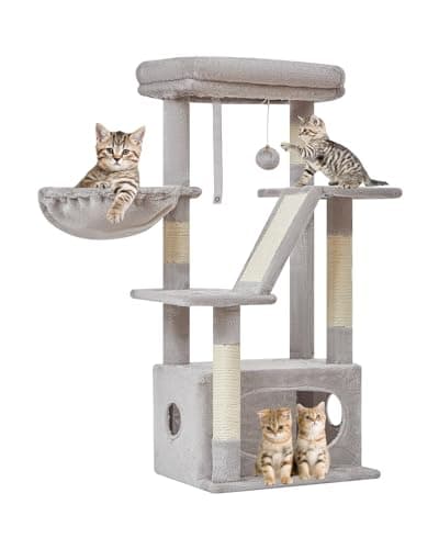 Taoqimiao Light Gray 38.2-Inch Cat Tree with Adjustable Baskets & Lux Perch MS029SW