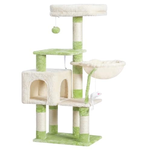 Heybly Light Gray Cat Tree with Toy & Padded Perch — Green and Beige